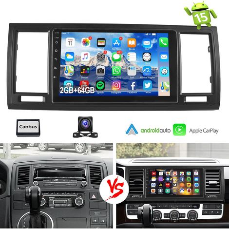 Pour VW T6 Transporter Multivan Apple Carplay Android 15 Autoradio Bluetooth EQ USB GPS Navi WIFI Écran tactile - 2+64G CAM