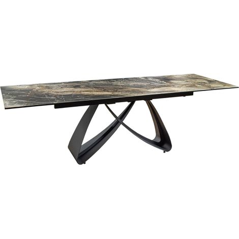 Esstisch ZAREL – Ausziehbar 180 bis 260 cm – Keramik und gehärtetes Glas – Grau-Taupe Marmoroptik