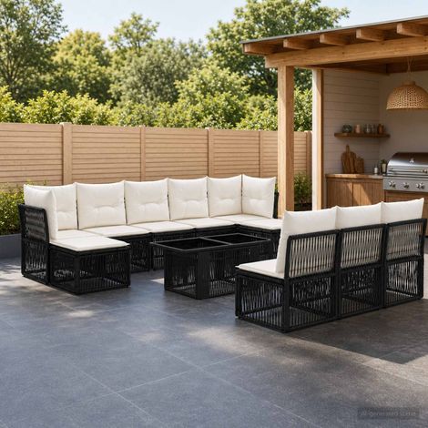 vidaXL Set Divano da Giardino 11 pz Nero polyrattan (1/5)