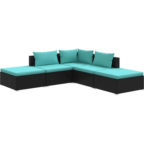 Salon de jardin 5 pcs Contemporain, Ensemble repas de jardin, avec coussins Résine tressée Noir OIB8288E (1/5)