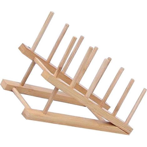 Égouttoir de cuisine multifonctionnel avec porte-assiettes et bol (couleur bois) beige (1/4)