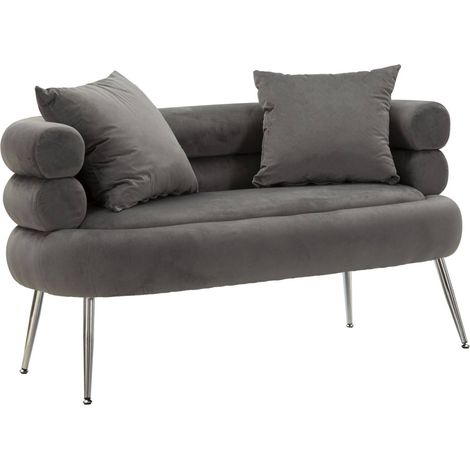 Dmora - Divano fisso 2 posti Casier, Sofà dritto, Divanetto per salotto, Poltrona matrimoniale, 133x68 h69 cm, Grigio e Argento