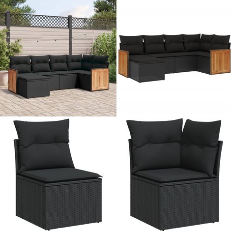 6-tlg. Garten-Sofagarnitur mit Kissen Schwarz Poly Rattan - Gartengeset - Gartenmöbelset - Rattan Möbel - Outdoor Lounge - Balkonmöbel - Home & Living (1/5)