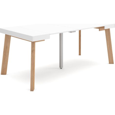 Skraut Home – Table console extensible 182x90cm – Pour 8 personnes – Mécanisme télescopique en aluminium – Finition blanc mat (1/5)