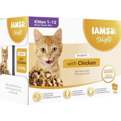 Iams Delights Katzennassfutter Kitten Huhn in Sauce 12 x 85 g Nassfutter (1/2)