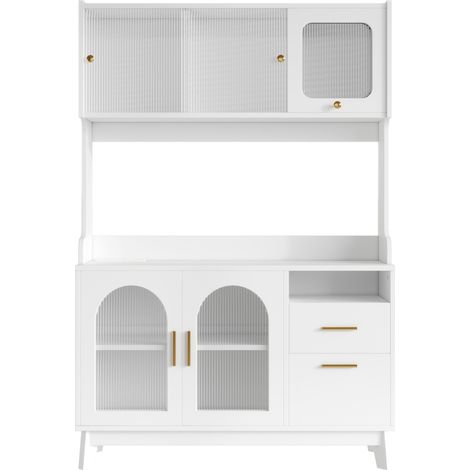 Credenza alta bianca 120x40x178 cm con prese integrate e porte USB-A e USB-C (1/5)