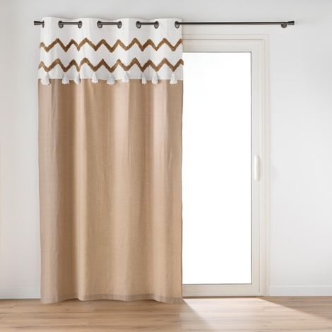 Rideau a oeillets 140 x 240 cm coton +top tufté + pompons Azari (1/5)