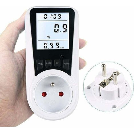 AC 230V power supply plug with power monitoring and LCD display – French plug (1/5)