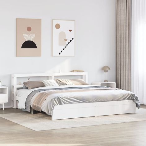 Bed Frame with Headboard without Mattress White 200x200 cm vidaXL (1/5)