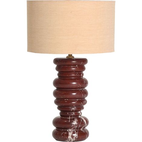 Lampe à poser contemporaine en marbre - bordeaux veiné et beige (1/4)