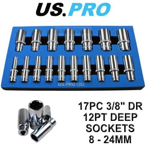 US PRO 17pc 3/8 dr Deep Sockets 12 point 8 - 24mm 1393 (1/4)