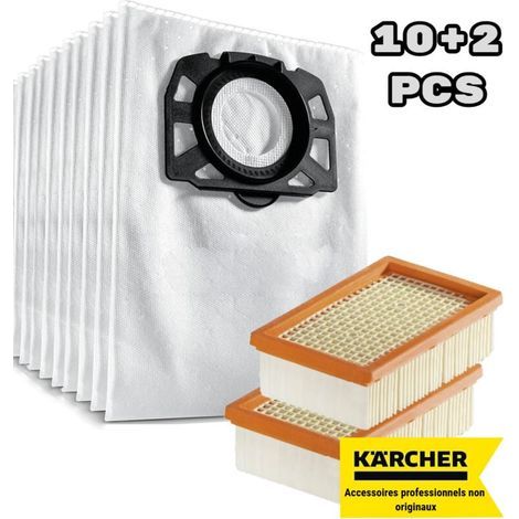 Adecuado para Kärcher WD 4, WD 5, WD 6, WD 4290 / 5200 M / 5300 M / 5600 MP. Bolsa de filtro de pelusa + filtro plano plisado (paquete de 10+2). (1/4)