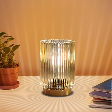 Cordless Rechargeable Table Lamp - Bedside Lamp Glass Night Lamp Romantic Table Lamp for Bedroom, Living Room, Cafe, Bistro, Restaurant (Amber) (1/5)