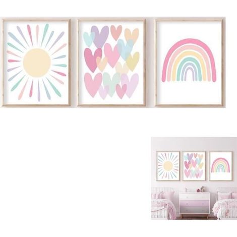 Wandposter – Regenbogenherz – Set mit 3 Stück – 30x40cm – Dekoration fürs Kinderzimmer – Boho-Stil
