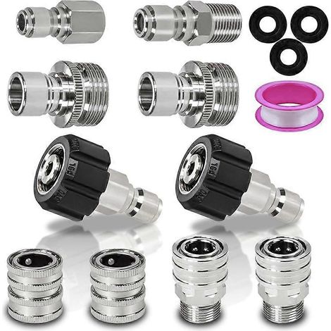 Kit de 10 raccords rapides pour nettoyeur haute pression, pivotant M22-14 mm vers raccord rapide 3/8 pouce (1/5)