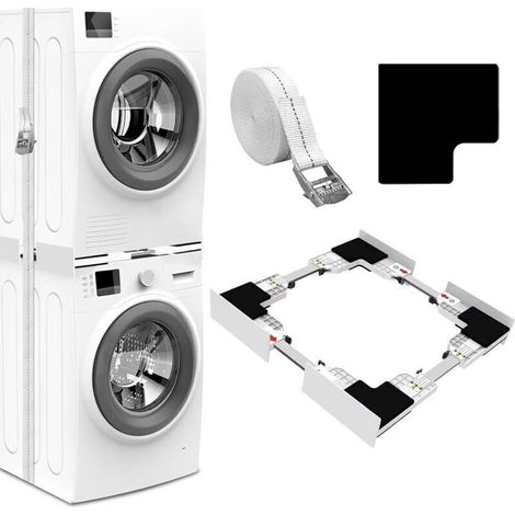 Universel Kit de Superposition pour 46-66cm Lave-linge et Sèche-linge, Kit D’empilage pour Machine à Laver, Cadre Intermédiaire pour Laver, Sèche-Linge Kit Intermédiaire avec Sangles à Cliquet (1/5)
