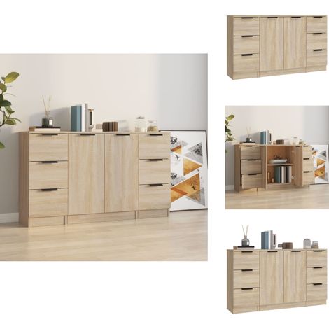Buffets 3 pcs Chêne sonoma Bois d'ingénierie - Meubles De Rangement - Buffet - Meuble Tv - Commode - Bibliothèque (1/5)