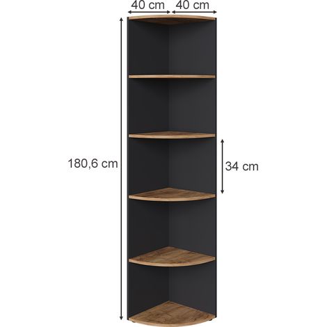 Eckregal Ecki, Anthrazit/Goldkraft Eiche, 40 x 180.6 cm, Vicco