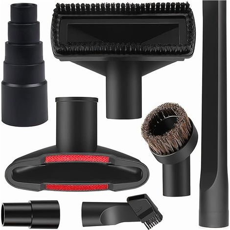 Kit de accesorios universales para aspiradora de 7 piezas: manguera de plástico para uso en seco y húmedo, adaptador de manguera, cepillo de crin de caballo, varilla de extensión y boquilla flexible p (1/3)