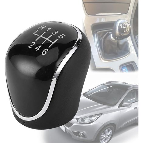 Ford Schaltknauf für 6-Gang-Schaltgetriebe für Focus, Fiesta Mk2/3/4, C-Max, S-Max, Kuga, Mondeo IV, Galaxy (Facelift) – Hochwertiges schwarzes PU-Leder (1/5)