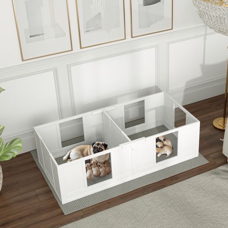 Boîte à chiots pour chiens, pour petits chiens, design en 2 pièces, avec panneaux transparents