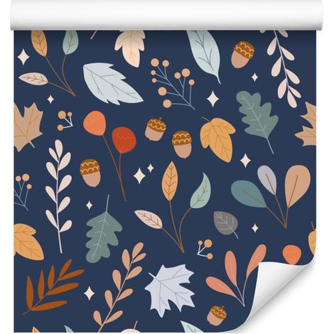 Papier peint Feuilles séchées, Grenade et Orange, pour salon et chambre, 50 x 1000 cm (1/5)