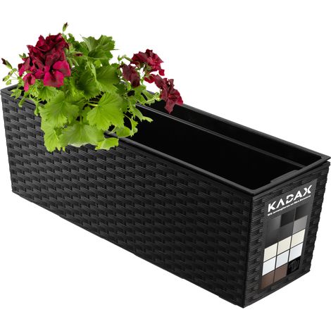 KADAX Blumenkasten mit Einsatz, 18 x 56 cm, Rattanmuster, Schwarz (1/5)