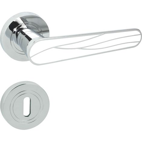 DOMINO Poignée de porte SNAP R M6 Blanc BB Poignée avec rosace BB pour clé Chrome brillant/blanc