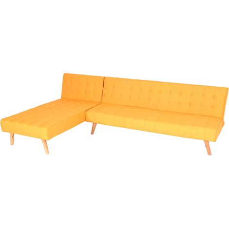 Divano letto angolare con penisola sofà reclinabile HHG-784 legno tessuto giallo