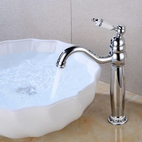 Wasserarmatur Retro Nostalgie Hoch Einhebel Wasserhahn Bad Waschbecken Armatur Mischbatterie-Silber