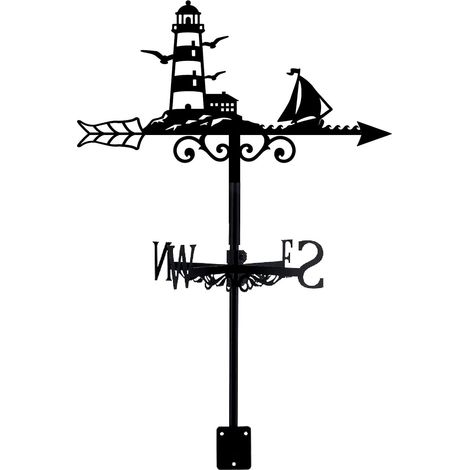 1 Girouette, Fer, Motif Voilier Phare, Noir, 25,2x35,6cm, Jardin Toit Terrasse (1/5)
