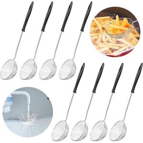 8PCS Passoire à Fondue, Ecumoire Inox avec Poignée Longue, Passoire Fondue Chinoise pour Soupe Fondue chinoise Thé au Lait Perlé (Diamètre : 8 cm, Longueur: 29.5 cm) (1/4)