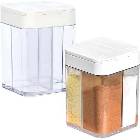 Salero 4 en 1, 2 frascos para especias, viajes, salero con tapa, cajas transparentes para especias, frascos para sal, pimienta, especias, azúcar (1/5)