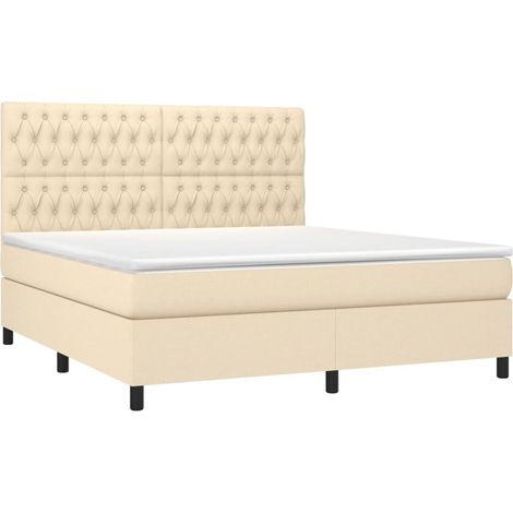 Box Spring Bed with Mattress&LED Cream 180x200 cm Fabric vidaXL (1/4)