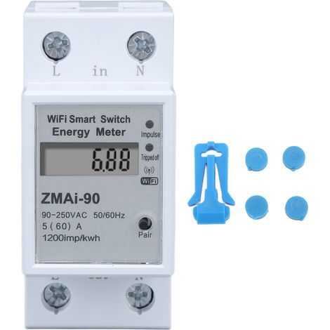 Einphasen-Energiezähler, WLAN-Messschalter, Elektro-App, Fernbedienung, Strommonitor, 110–230 V