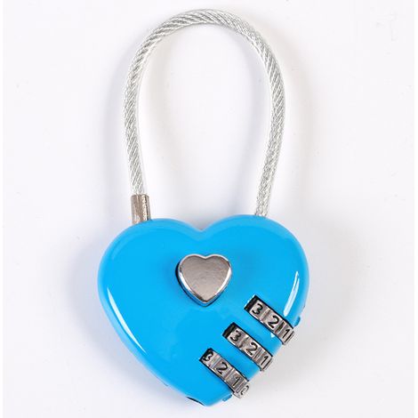 1 cadenas bleu pour couple, code à combinaison en forme de cœur à 3 chiffres L (1/5)