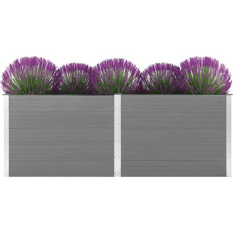 Jardinière, Pot de Fleurs d'extérieur, Lit surélevé de jardin 250x50x91 cm WPC Gris OIB6388E (1/5)