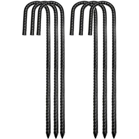 6 pièces de piquets de barre en acier filetés/piquets de sol/piquets de sol de clôture extérieure. Nouveaux piquets métalliques de barre d'armature robustes à crochet en J, piquets de sol en (1/4)