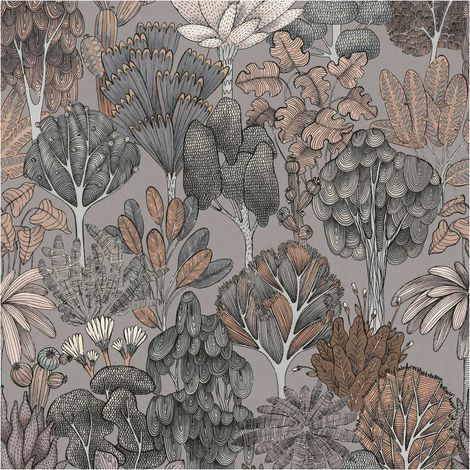 Nature wallpaper wall Profhome 377574 non-woven wallpaper smooth with floral ornaments matt grey beige orange black 5.33 m2 (57 ft2) (1/5)