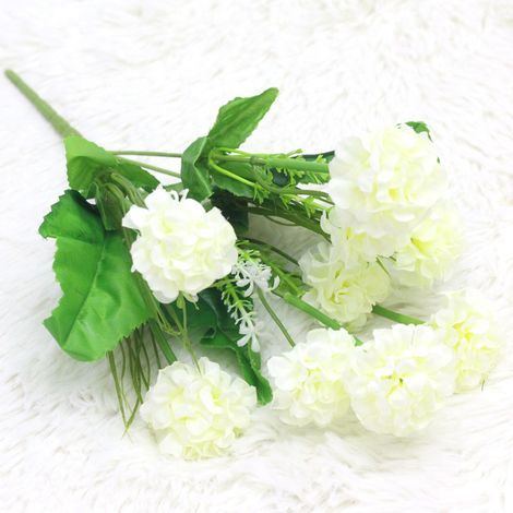 AIDUCHO Flores Artificiales 9 cabezas de flores artificiales grandes de seda, hortensia, bola de crisantemo artificial (Color: Blanco) (1/4)