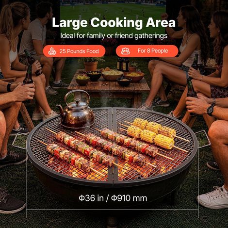Grille de Cuisson 91 cm de Diamètre Grille de Barbecue Ronde Pliable et Portable en Acier Capacité de Charge 20 kg Matériel Ustensile pour Foyer Braséro BBQ Grillade Pique-Nique Camping Jardin (1/5)