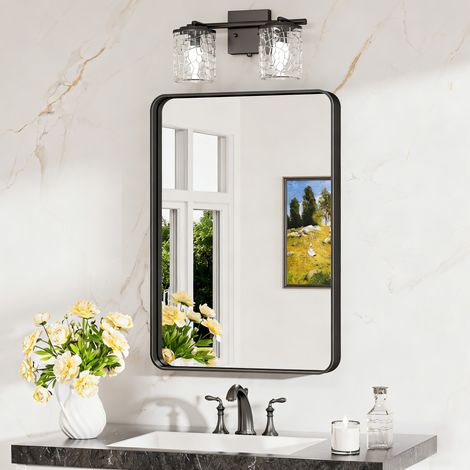 Keonjinn Miroir salle de bains 40x50cm en verre trempé résistant, Miroir mural avec cadre en aluminium, WC miroir rectangulaire pouvant être posé verticalement et horizontalement, Noir