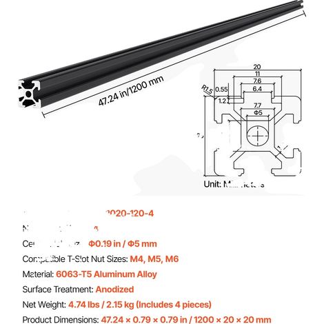 Rail Linéaire, Aluminium Anodisé, Compatible avec les Imprimantes 3D et les Machines CNC, 4 PCS 1200mm (1/2)
