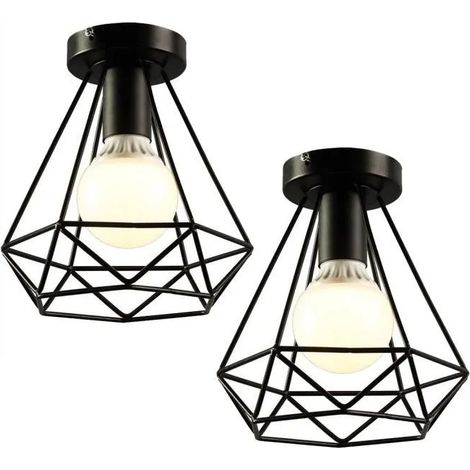 U-Do LOT DE 2 Plafonnier Industrielle Cage en Fer E27 20CM Noir (1/4)