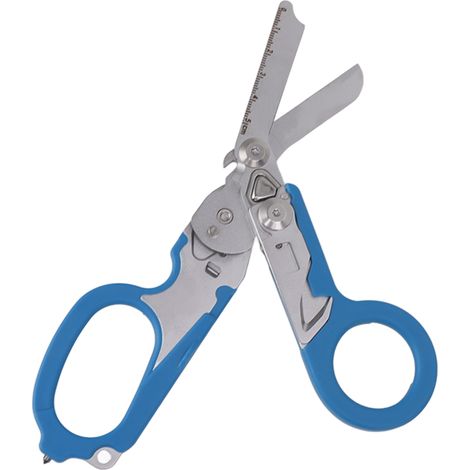 Ciseaux de Secours Pliants en Acier Inoxydable, Multifonctionnels pour Camping et Urgence - Bleu (1/5)