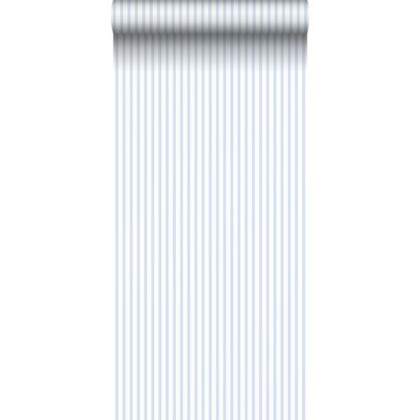 Papier peint à rayures bleu et blanc – Dimensions 53cm x 10m – Raccord libre – Écologique, fabriqué aux Pays-Bas – Colle Wallpro PRO-301 recommandée (1/4)