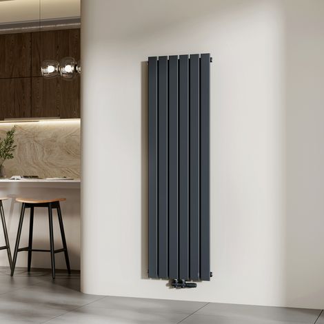 EMKE Heizkörper Flach Design Paneelheizkörper Mittelanschluss Vertikal, Einlagig, Anthrazit, 160x46 cm, 850 W Warmwasser Zentralheizung