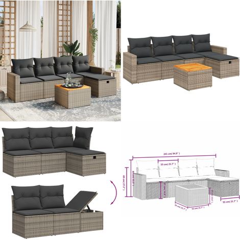 Salon de jardin 6 pcs avec coussins gris résine tressée - Ensemble Salon De Jardin - Mobilier De Jardin - Canapé Extérieur - Chaise Extérieure - Table Basse Jardin - Home & Living (1/5)