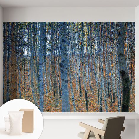 Papier peint intissé mural avec imprimé motifs uniques apparence moderne - Colle incluse gratuite Forêt de bouleaux 152x104 cm (1/5)