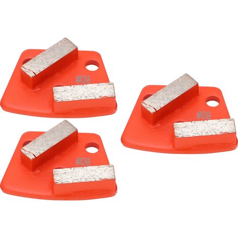 Lot de 3 patins de meulage diamantés trapézoïdaux pour béton, à 2 dents longues, couleur mandarine, n° 60 (1/5)